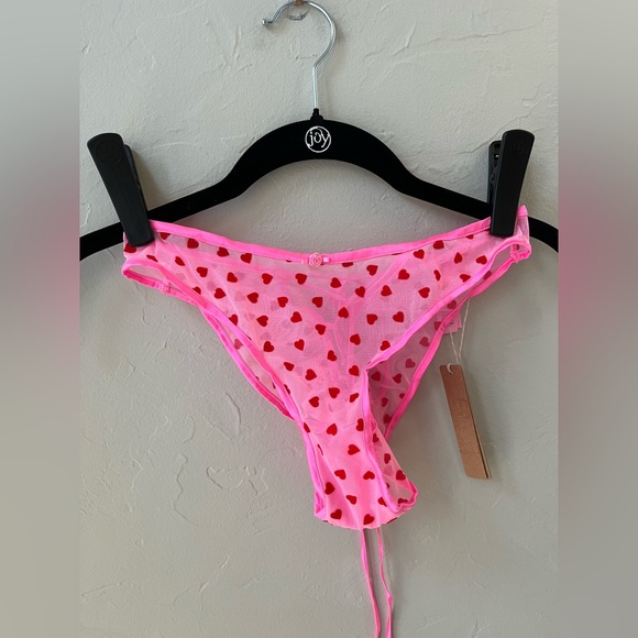 💕SKIMS NOVELTY INTIMATES LACE UP BIKINI PANTY PINK HEART PRINT XS - Picture 5 of 6